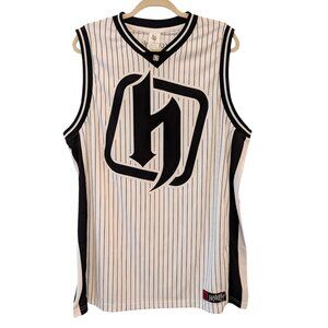 Hostility Mens Sz XL New Flaw White Black Striped Pullover Activewear Jersey Top